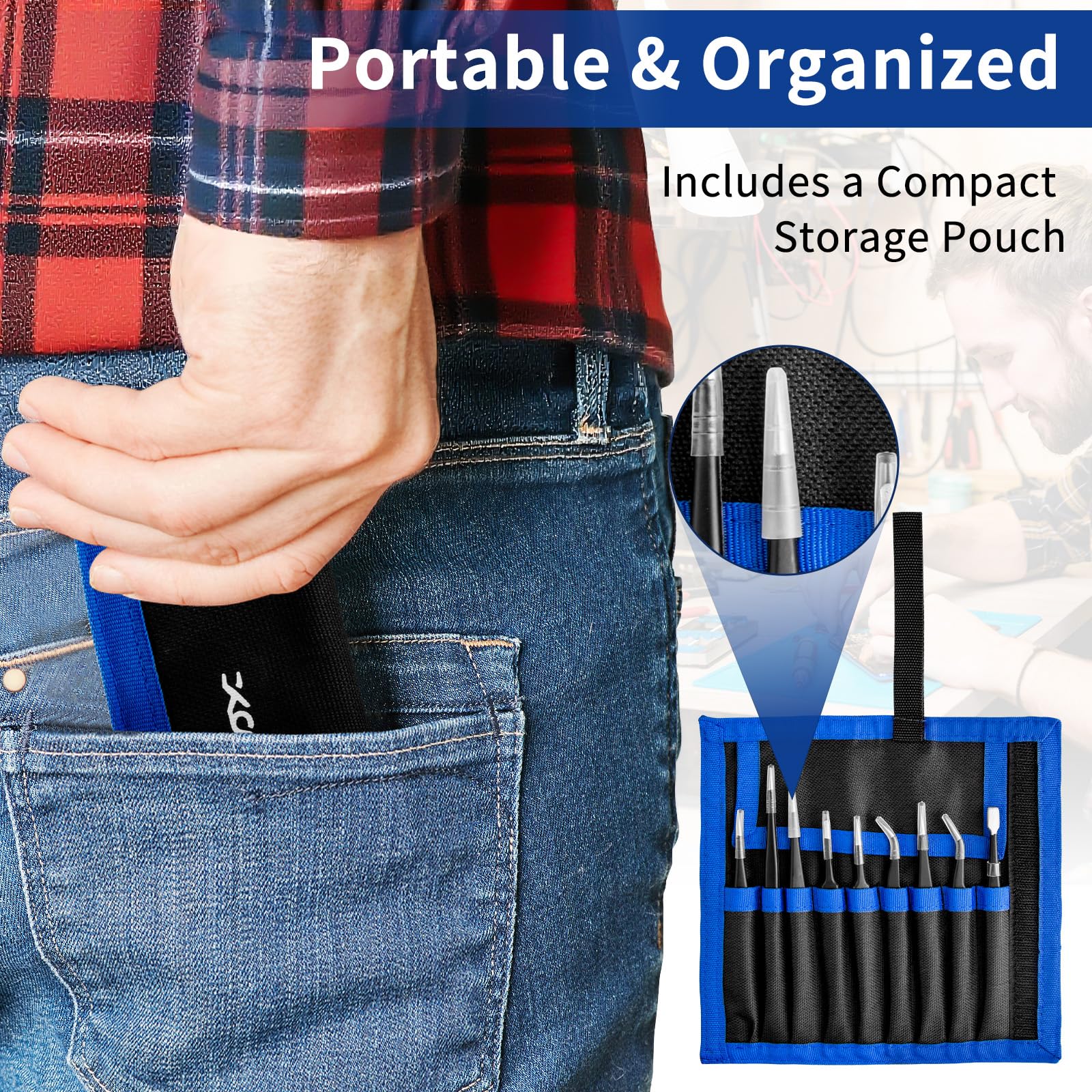 XOOL 9 PCS ESD Precision Tweezers Set, Anti-Static Stainless Steel Tweezers Kit for Electronics, Soldering, Craft, Jewelry, Model Building