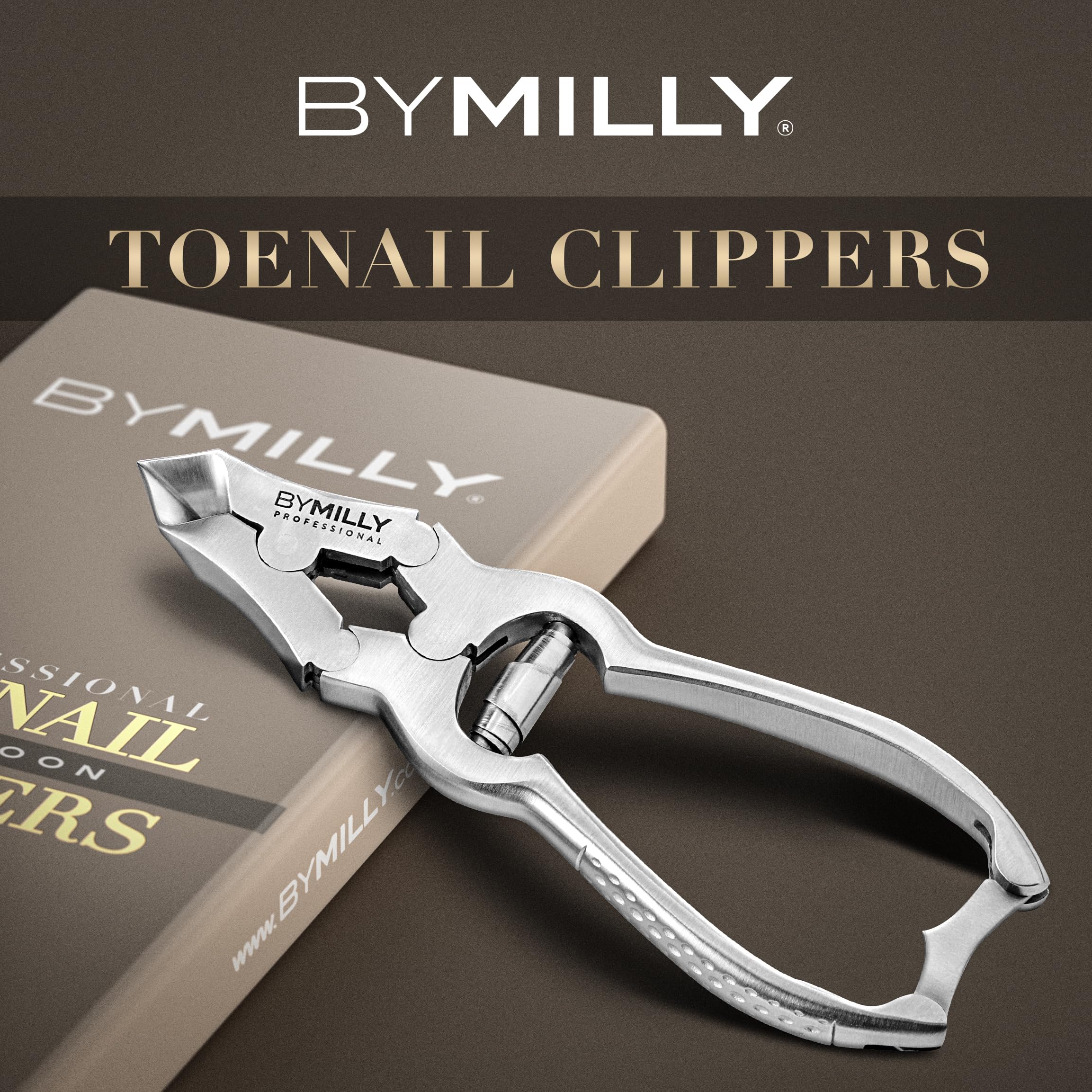 By MILLY Heavy Duty Toenail Clippers for Thick Toenails, Double Hinge Clippers for Hard and Ingrown Toenails, Curved Blade, High Carbon Stainless Steel, Safety Lock (Matte Silver)