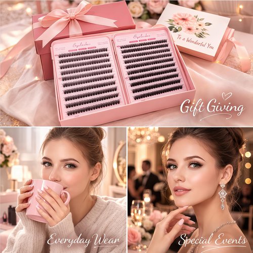 Lash Clusters Kit, Eyelash Clusters Individual Lash Extension Kit Pcs D Curl Fluffy Wispy False Eyelashes Extensions Thin Band with Bond Seal Tweezers Brush Removers (30D+40D KIT 9-16mm)