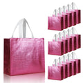 cabzymx 16 Pcs Pink Reusable Gift Bags, Metallic Bling Design Holiday Gift Bag with Handles & Bases, Non-woven Goodie Bag Bulk for Birthday, Wedding, Parties, Graduation- 12.6x4.7x11 In