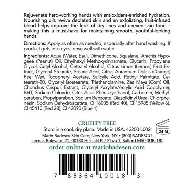 Mario Badescu Fruit and Vitamin A Hand Cream - Lightweight Hand Lotion for Dry Skin- Moisturizer Infused with Alpha Hydroxy Acids for Softer, Smoother Skin, 4 Fl Oz