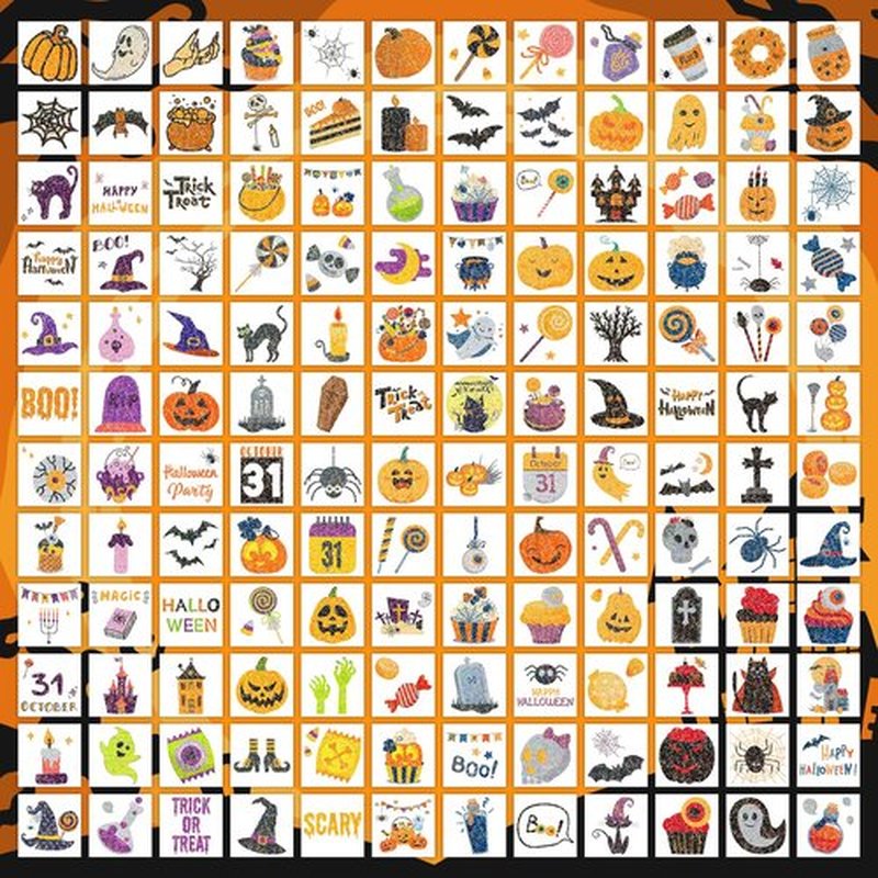 EMOME 408 PCS Glitter Halloween Tattoos for Kids, Cute Temporary Tattoo Stickers for Halloween Birthday Party Decorations, Individual Wrapped Halloween Non-Candy Treats Gifts for Kids Tattoos Bulk