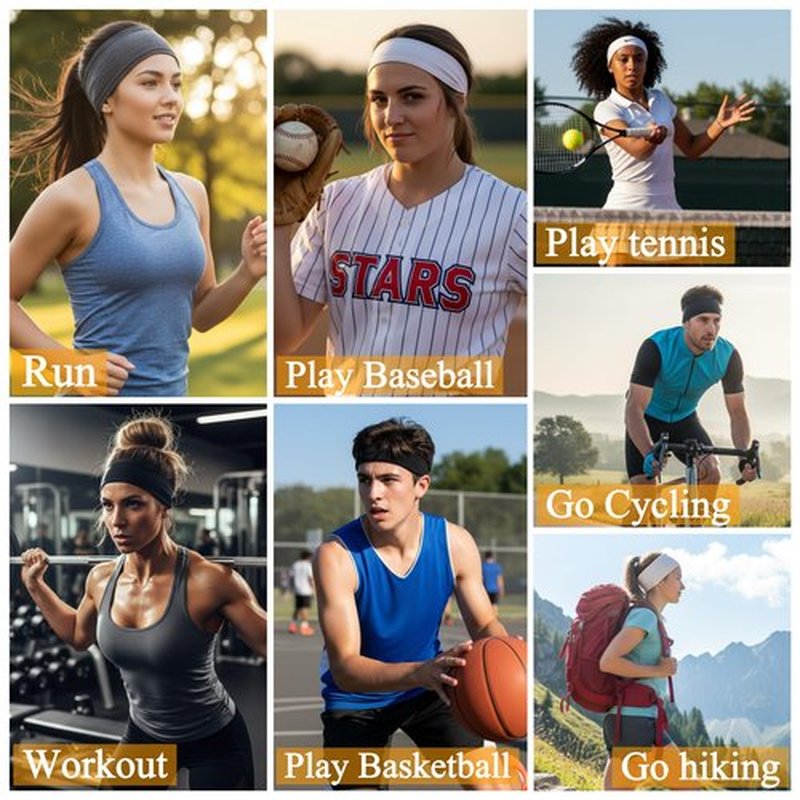 Huachi Headbands for Women Non Slip 16 Pack Elastic Sports Hair Bands for Women, Soft Cotton Cloth Headband for Workout Yoga Fashion Hair Accessories, Black White Gray Trendy Head Bands