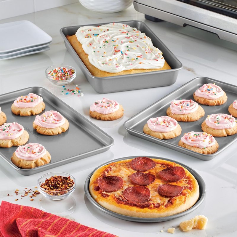 Farberware Nonstick Toaster Oven Pan Set - 4-Piece Baking Set in Gray for Effortless Cooking