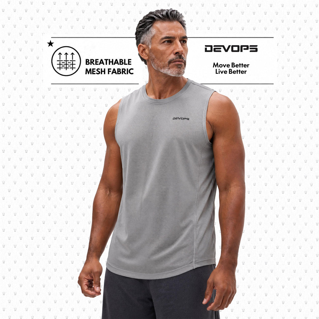 DEVOPS 3 Pack Sleeveless Men's Muscle Shirts Dry Fit Mesh Tank Top Gym