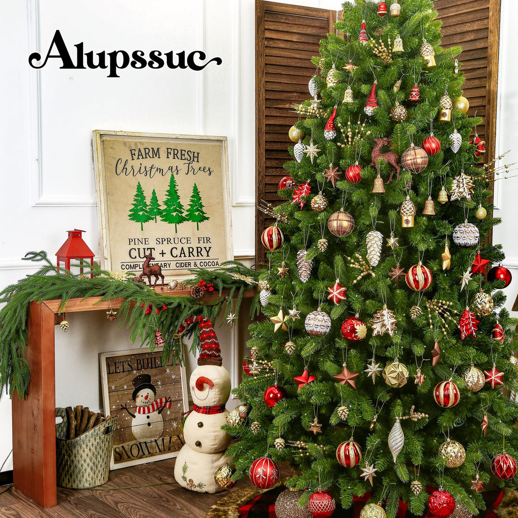Alupssuc 103pcs Christmas Balls Ornaments Set, Gnome Christmas Tree Decorations with Hanging Strings, Shatterproof Plastic Baubles for Xmas Tree Holiday Wedding Party Decorations, Red, Bronze and Gold