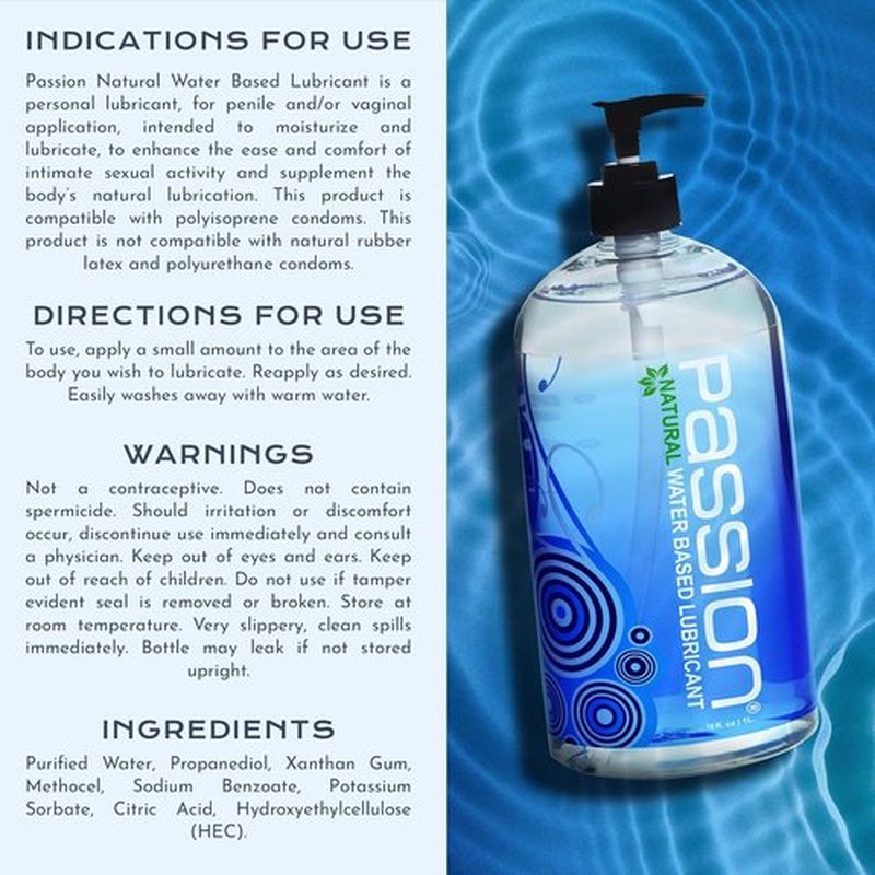 Passion Natural Water-Based Personal Lubricant - 16 Fl Oz | Premium, Non-Sticky & Easy-to-Clean Formula