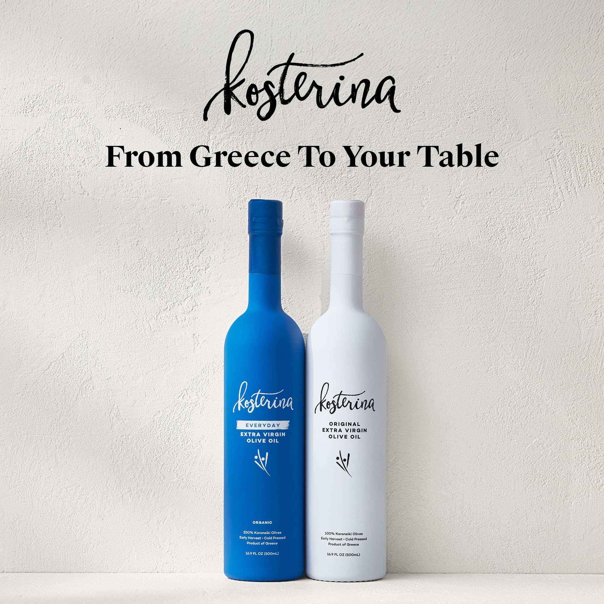 Kosterina Extra Virgin Olive Oil Gift Set | Polyphenol Rich Greek Olive Oil, Cold-Pressed EVOO, Early Harvest Koroneiki Olives | High Antioxidant Superfood | Harvested in Greece (16.9 oz | Set of 2)