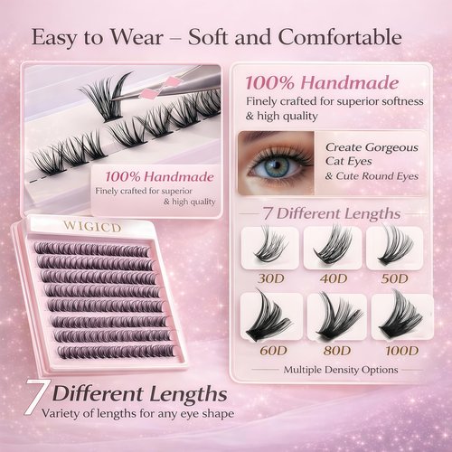 Lash Clusters Kit, Eyelash Clusters Individual Lash Extension Kit Pcs D Curl Fluffy Wispy False Eyelashes Extensions Thin Band with Bond Seal Tweezers Brush Removers (30D+40D KIT 9-16mm)