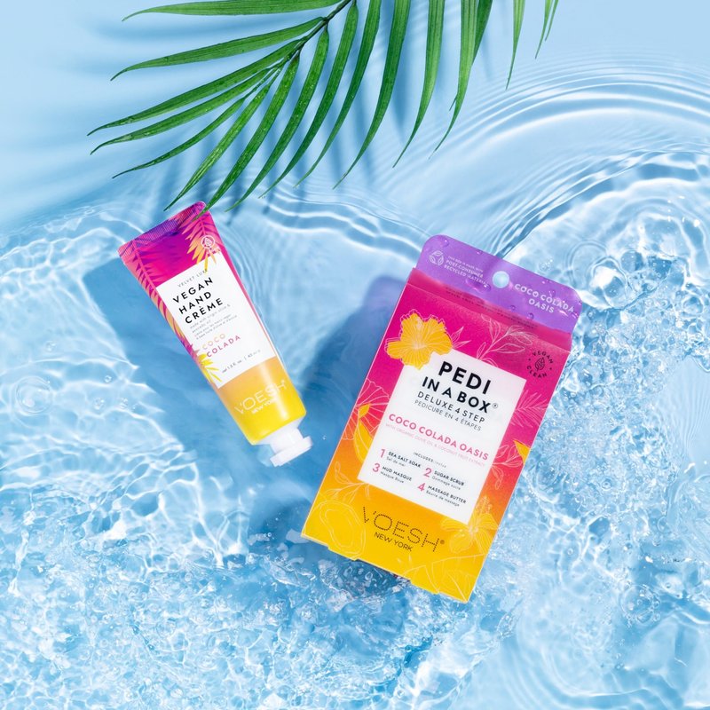 VOESH Coco Colada Duo- Pedi In A Box 4 Step, Vegan Crème Lotion, Nail Stickers,4 Step Pedi, At Home Pedicure Treatment, Pedicure Kit, Vegan Beauty