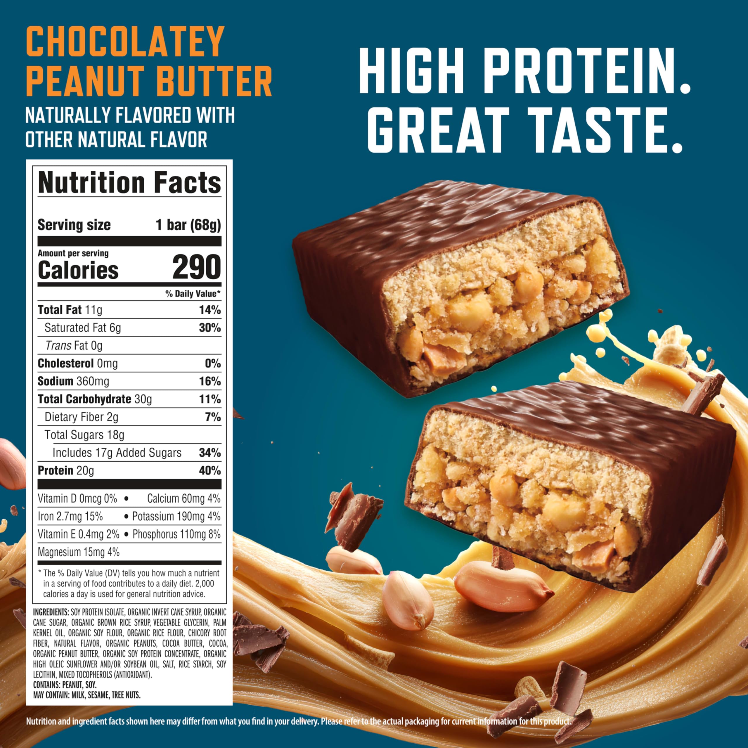 CLIF BUILDERS Protein Bars, Chocolatey Peanut Butter, 20g Protein, Gluten Free, Non-GMO, 12 ct