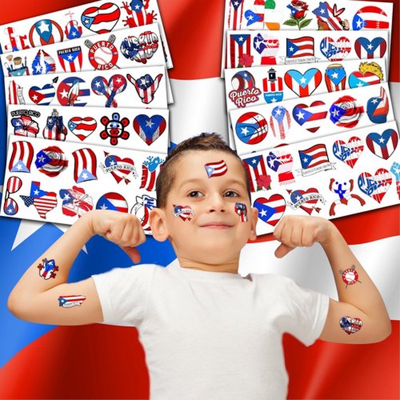 100PCS Puerto Rico Temporary Tattoos Puerto Rican Party Decorations Favors Supplies Themed Flag Stickers 10 Sheets Gifts for Baby Girls Boys Class School Carnival