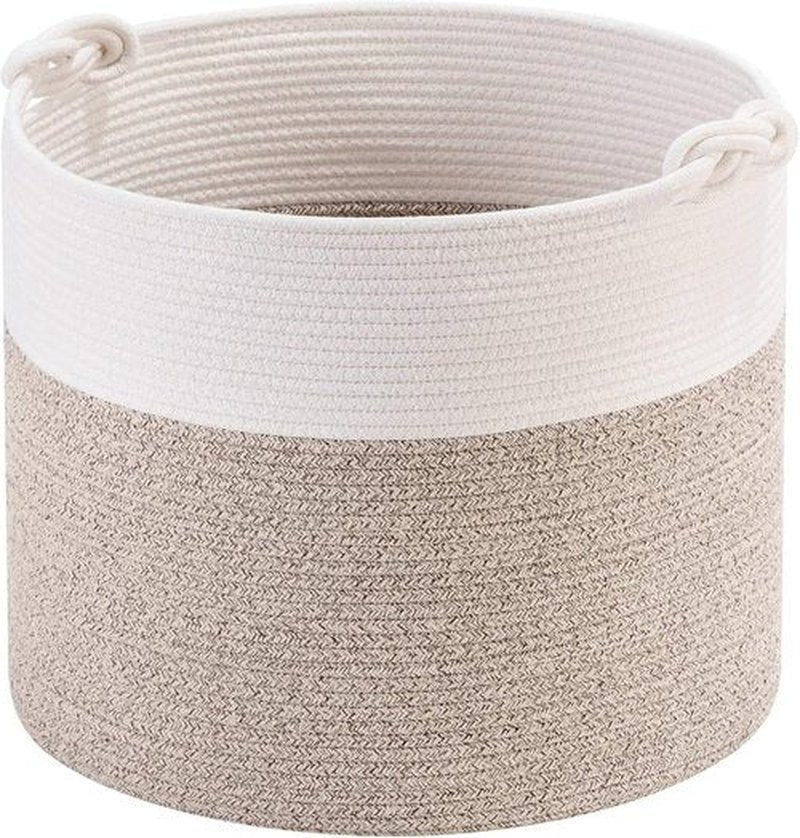 MINTWOOD Design Woven Cotton Rope Storage Basket - 15 x 14.2 Inches | Light Brown Toy & Laundry Hamper