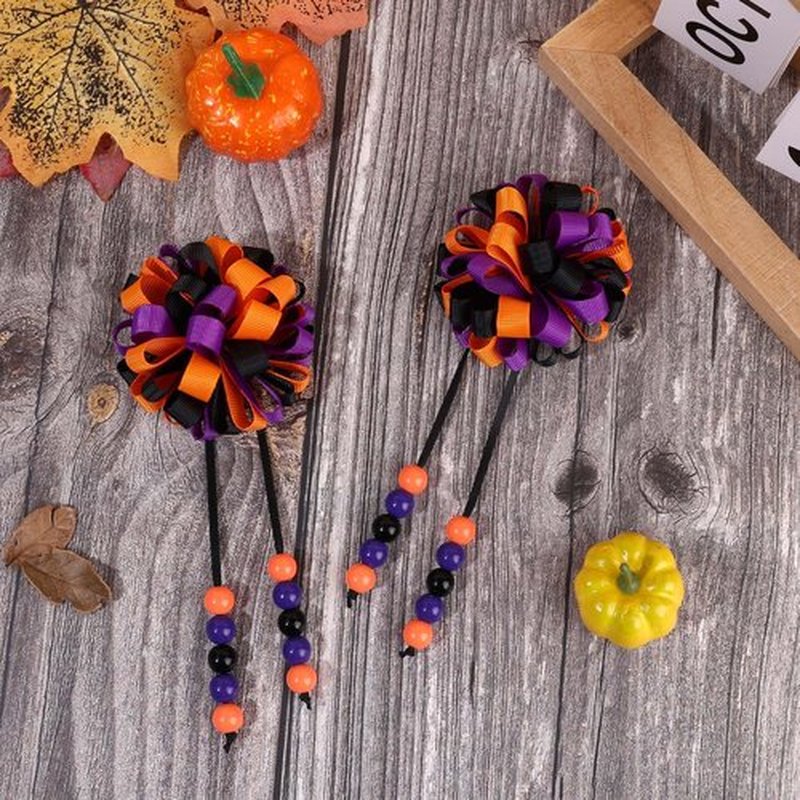 OAOLEER 6PCS Halloween Hair Bows for Girls, Flower Girls Grosgrain Ribbon Bows With Alligator Clips Girl Hair Accessories for Kids Teen Back to School (Round Bows-B)