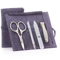 GERMANIKURE 4pc Mini Professional Manicure Set in Purple Suede Case - FINOX Stainless Steel Tools Made in Solingen Germany, Glass Nail Care Supplies Made in Czech Republic