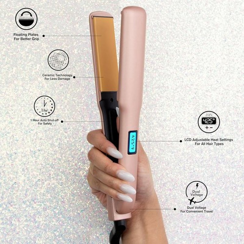 CHI Original Flat Iron Hair Straightener - Ceramic Floating Plates for Smooth Styling | 1.25" Prosecco Please