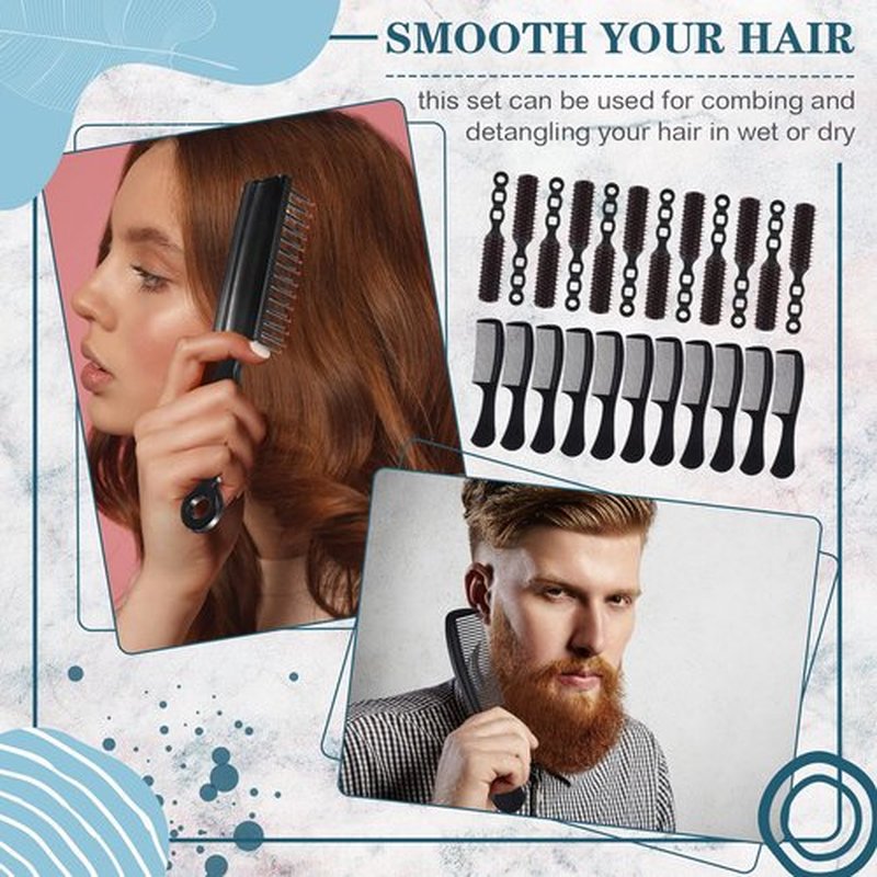 SiliFine 96 Pcs Bulk Hair Brush Combs for Homeless Individually Wrapped Hair Brush and Comb Set for Women Hotel Nursing Charity Travel(Black)