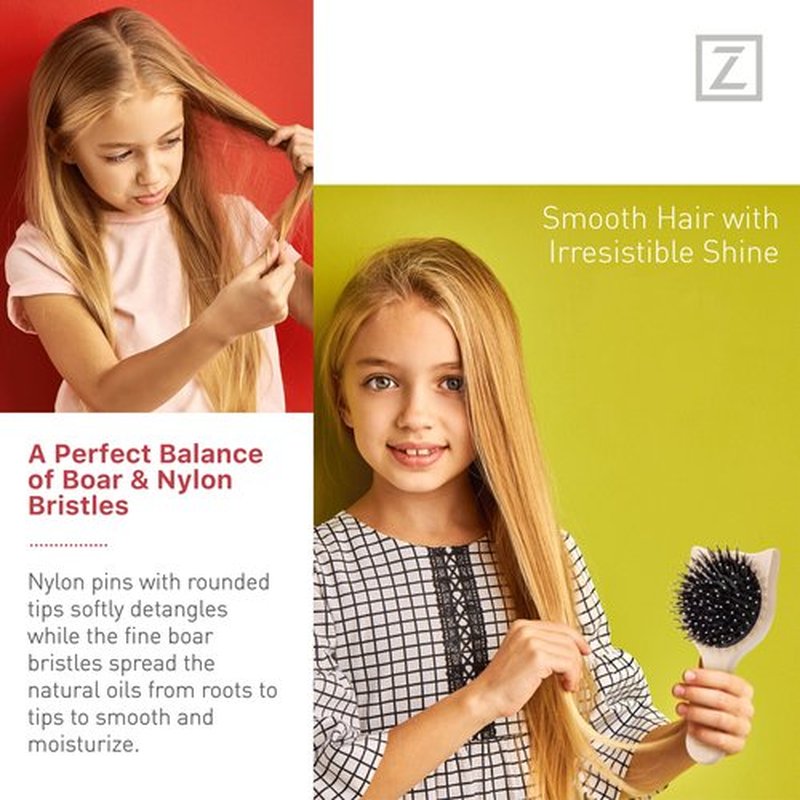 Natural Boar Bristle Hair Brush Cat shape, mini size, portable, easy carry for Women, Men, Kids; Dry and Wet Detangling Hair Brush Gently Enhances Shine, for Fine and Straight, Thick and Curly Hair