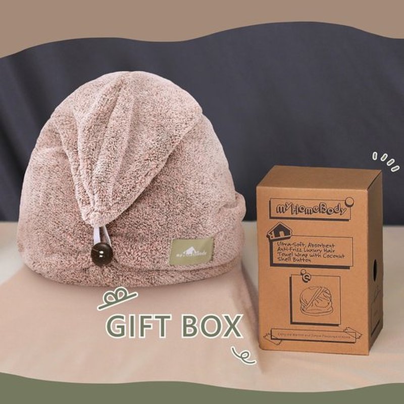 myHomeBody Hair Towel Wrap, Luxury Quick Drying Turban, Ultra Soft Absorbent Charcoal Fiber Cap, with Coconut Shell Button - Pink