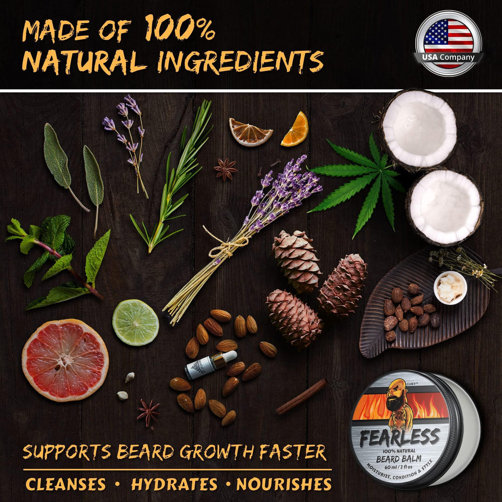 Beard Balm (2 oz, 5 Pack), 100% Natural Beard Conditioning & Styling Balm, Designed for Rugged, Active, or Outdoorsy Men, Includes Shea Butter, Natural Beeswax, Cedarwood Oil, Claev is a US Company