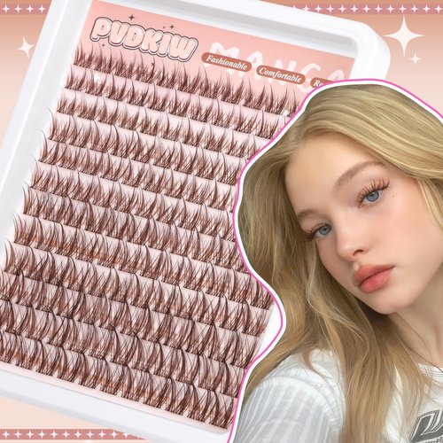 PVDKIW Brown Lash Clusters Wipsy Manga Lashes Clusters Natural Eyelash Clusters Dark Brown Lashes C Curl Cluster Eyelash Extensions Invisible Band False Eyelashes 10-16mm Cluster Lashes 144Pcs