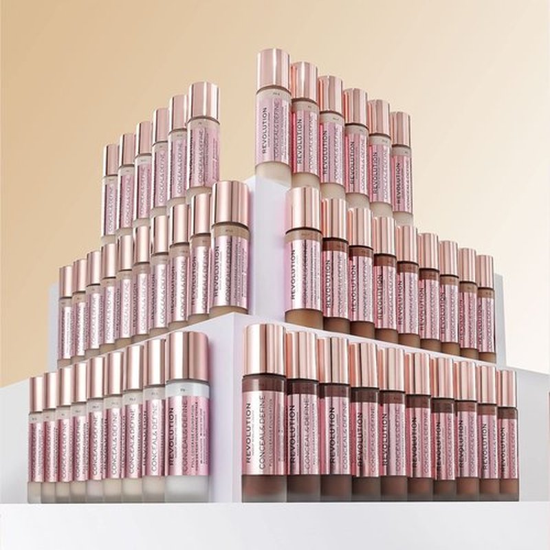 Revolution Beauty London, Conceal & Define Foundation, Full Coverage, Long-Lasting Matte Finish, Vegan & Cruelty-Free, F10 Medium Skin Tones, 0.8 fl oz
