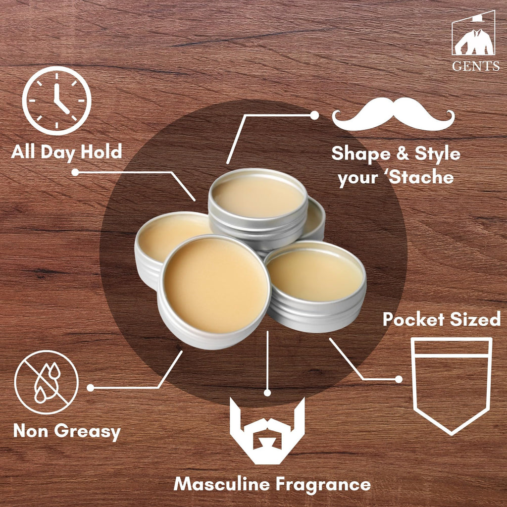 G.B.S 3 Mustache Wax Set – Sandalwood, Sweet Tobacco & Unscented – Includes Pocket Mustache Comb & Unbreakable 5-in Fine & Coarse Comb – Strong Hold for Styling & Conditioning
