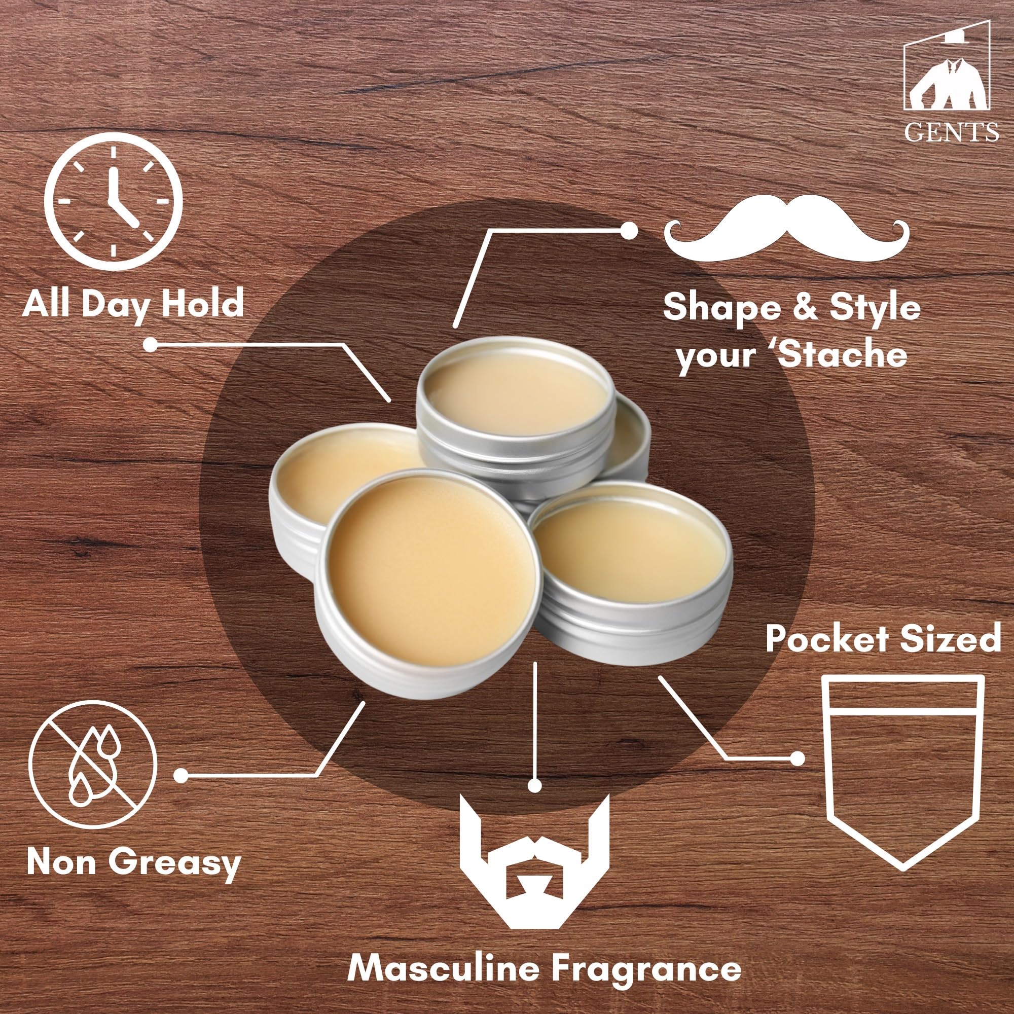 G.B.S 3 Mustache Wax Set – Sandalwood, Sweet Tobacco & Unscented – Includes Pocket Mustache Comb & Unbreakable 5-in Fine & Coarse Comb – Strong Hold for Styling & Conditioning