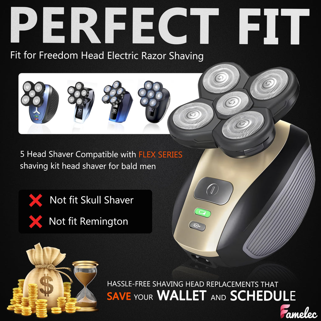 FAMELEC Upgraded Shaver Replacement Blades for Fre* Bi*d Replacement Blades, 5-Blade Rotary Electric Razor Head Shavers for Bald Men, Head Shaver Kit for Freedom, 2 Pack
