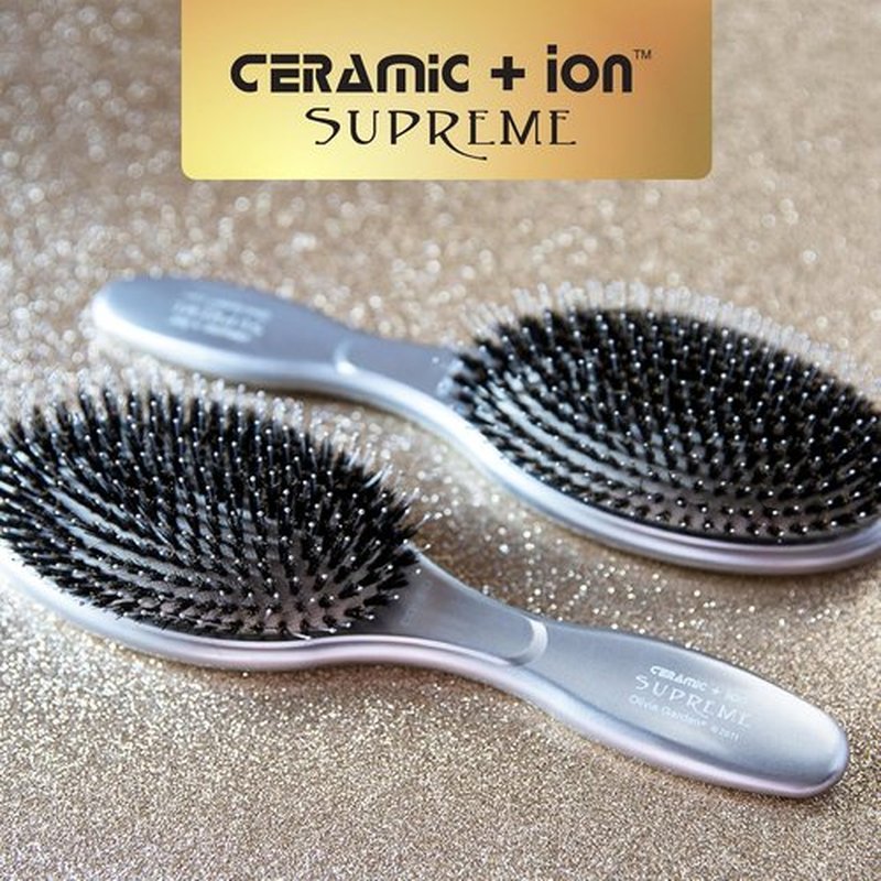 Olivia Garden Ceramic + Ion Supreme Styler Paddle Brush - Boar Bristles for Shine & Frizz Control