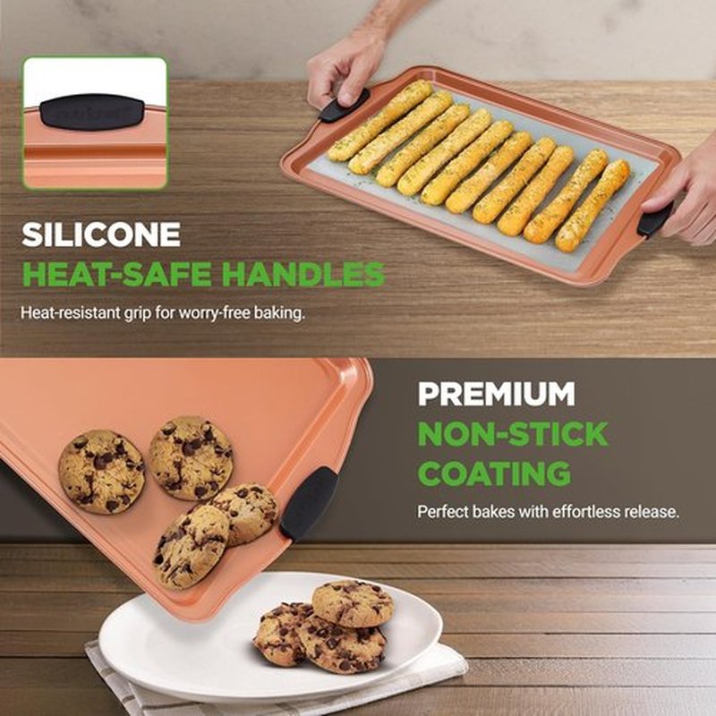 NutriChef 5-Piece Non-Stick Bakeware Set - Premium Carbon Steel Pans with Silicone Handles for Cookies & Roasting