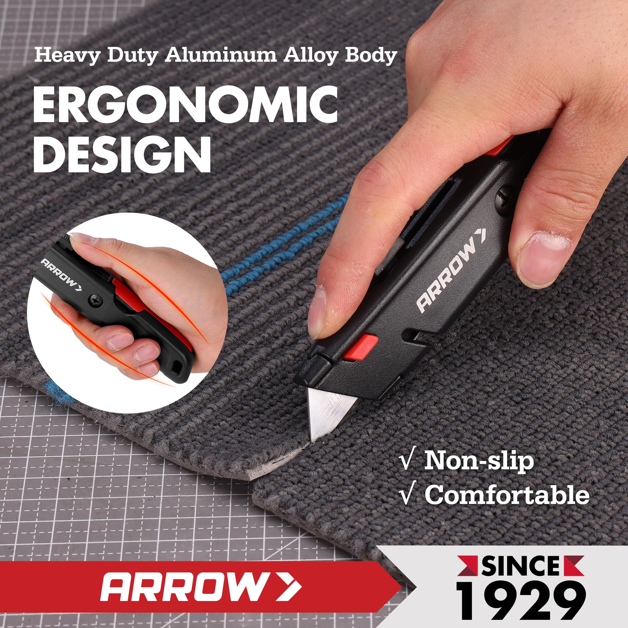 ARROW Retractable Box Cutter, Quick Change Utility Knife with 3 Blades