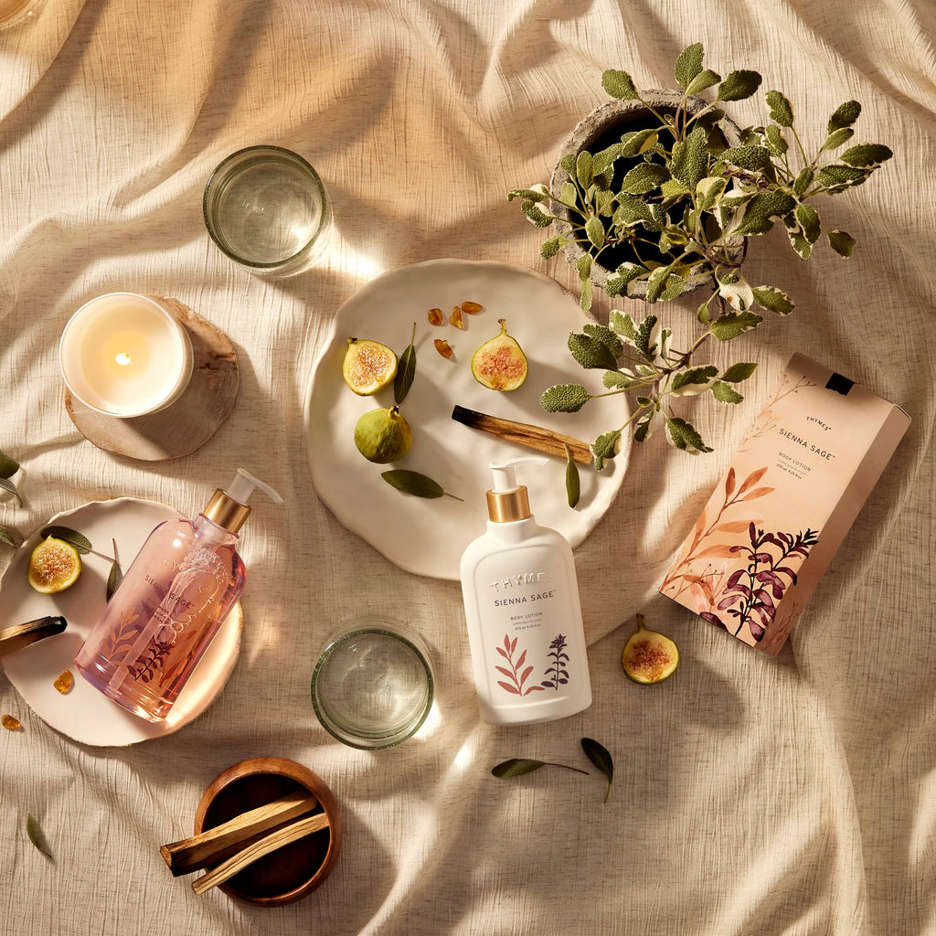 Thymes Moisturizing Body Wash with Pump - Body Soap - Bath Products - Skin Care - Liquid Soap with Notes of Warm Palo Santo Wood, Soft Amber, & Clary Sage (Sienna Sage, 9.25 fl oz)