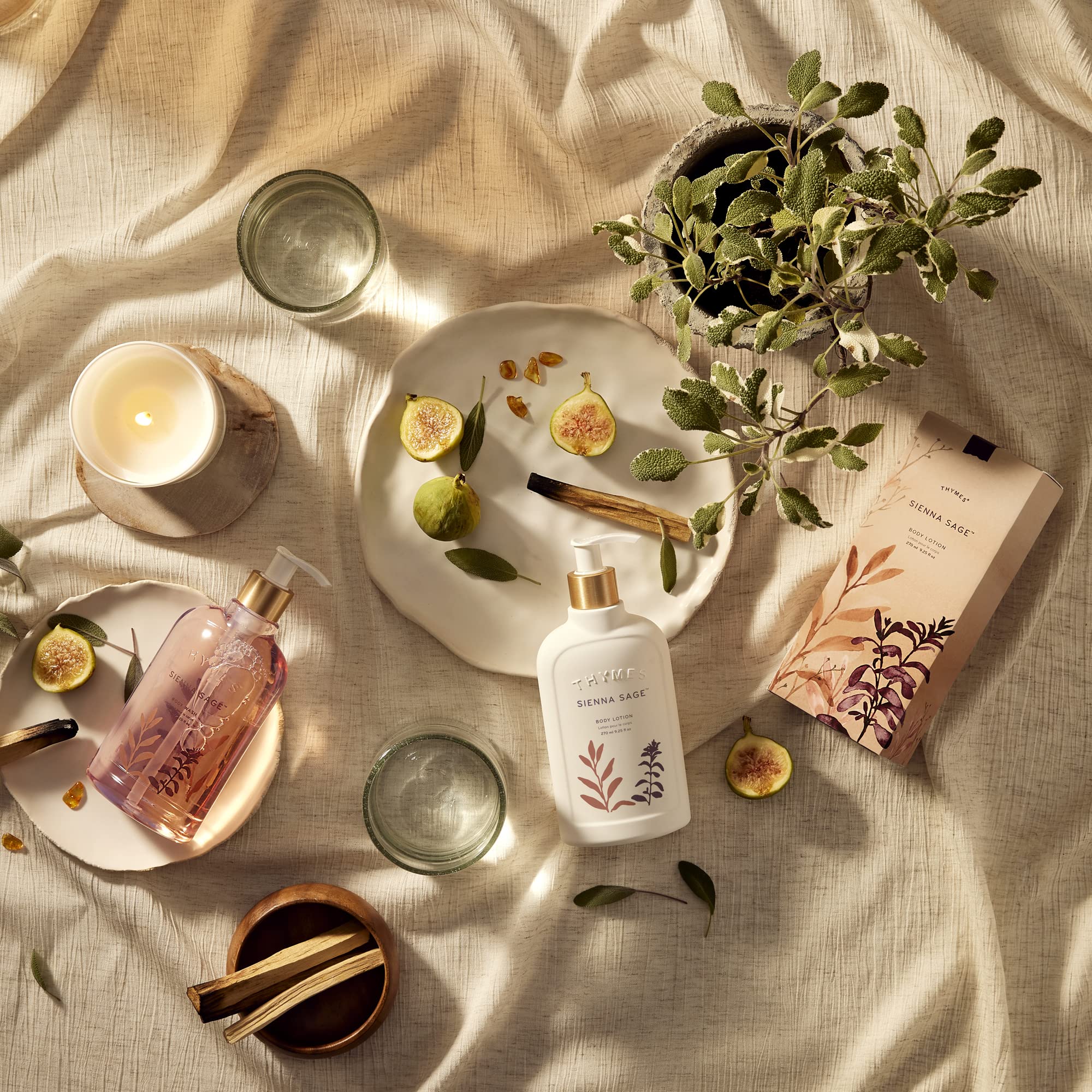 Thymes Moisturizing Body Wash with Pump - Body Soap - Bath Products - Skin Care - Liquid Soap with Notes of Warm Palo Santo Wood, Soft Amber, & Clary Sage (Sienna Sage, 9.25 fl oz)