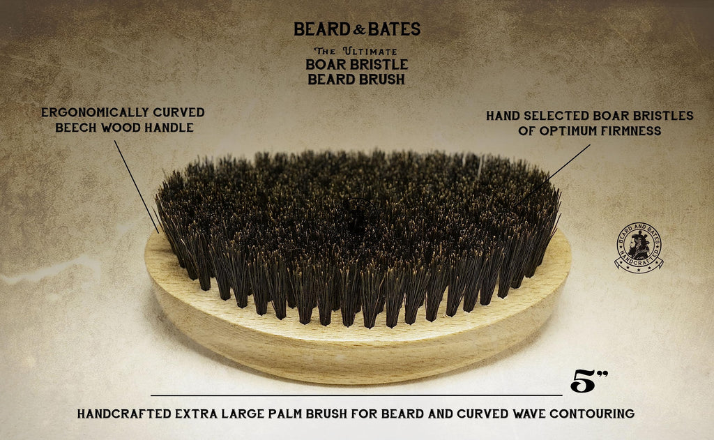 The Ultimate Boar Bristle Beard Brush | Handcrafted, Barber Grade, X-Large Full Size, Firm Bristles, Contoured Beech Wood Handle, Curved Wave Brush