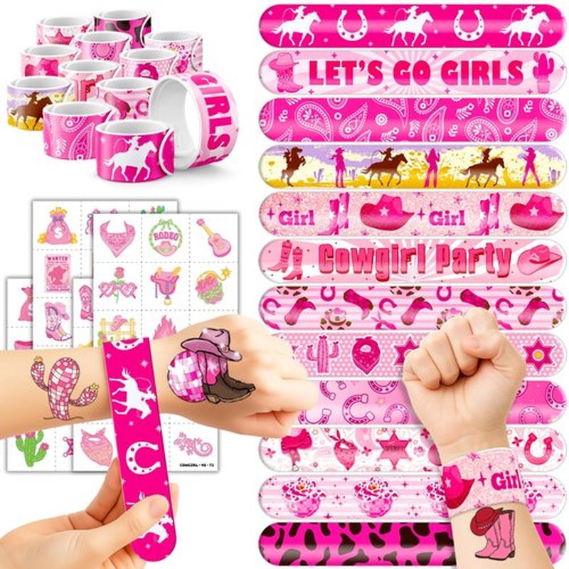 72PCS Western Cowgirl Party Set - 48PCS Temporary Tattoos & 24PCS Slap Bracelets - Rodeo-Themed Birthday Supplies, Baby Shower Gifts, Classroom Rewards & Party Decor for Girls