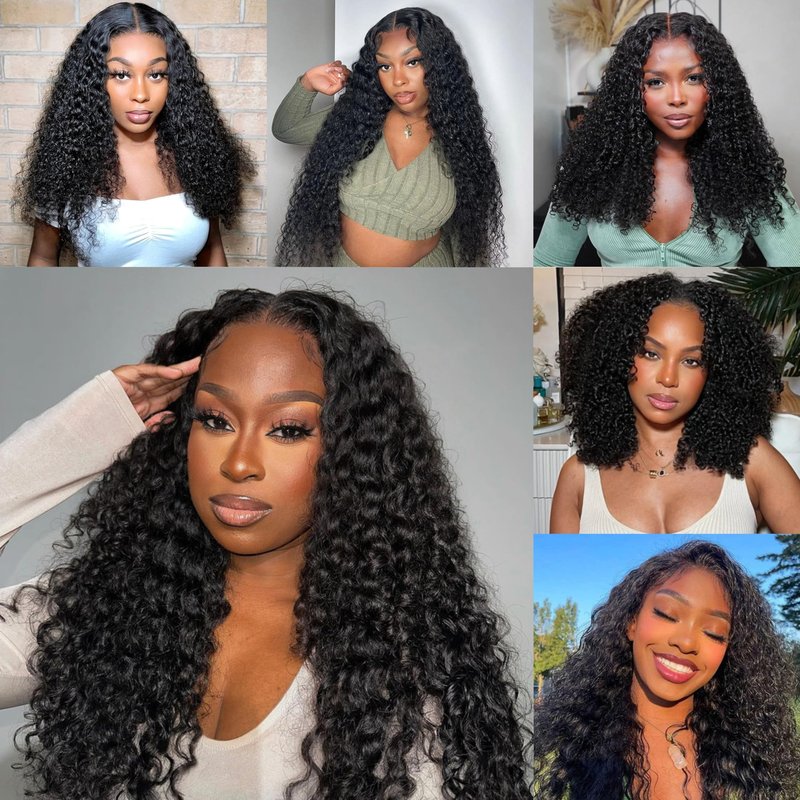 XSSXAKO V Part Wig Human Hair Kinky Curly Upgrade U Part Wig For Black Women 100% Human Hair V Shape Curly Glueless Clip In Half Wig Natural Color No Leave Out 180% Density 18inch