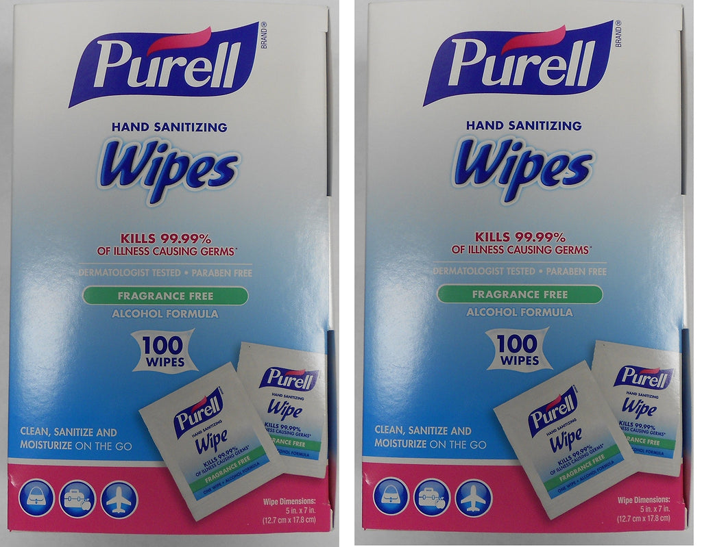 GOJO : PURELL Premoistened Sanitizing Hand Wipes, 5 x 7, 100/Box -:- Sold as 2 Packs of - 100 - / - Total of 200 Each