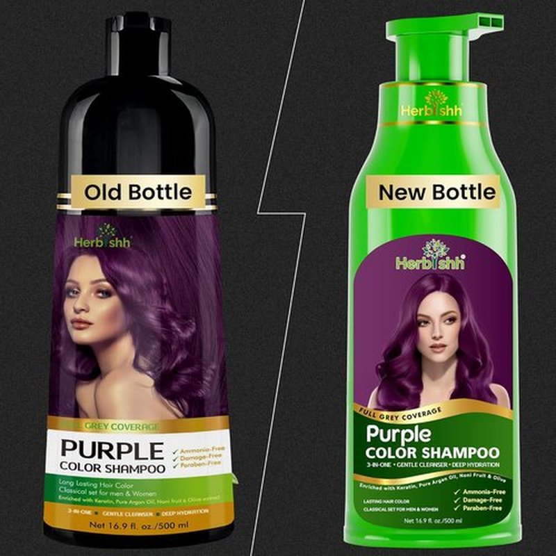 Herbishh Magic Hair Dye Shampoo - Color Gray Hair in Minutes - Long-Lasting Ammonia-Free Treatment (500ml, Purple)