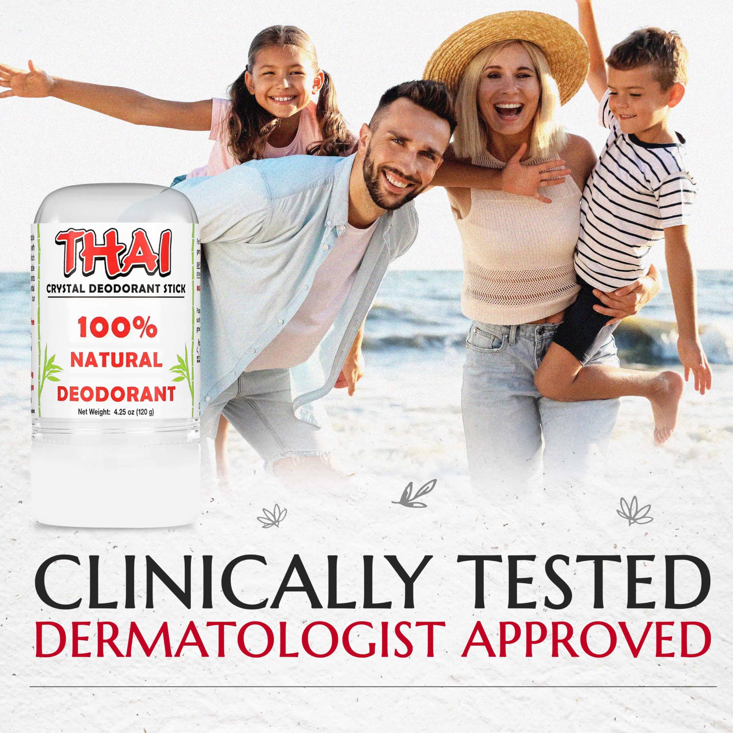 2-Pack Thai Crystal Deodorant - Clinically Tested - Dermatologist Approved Natural Whole Body Deodorant for Men, Women & Teens - Crafted in USA