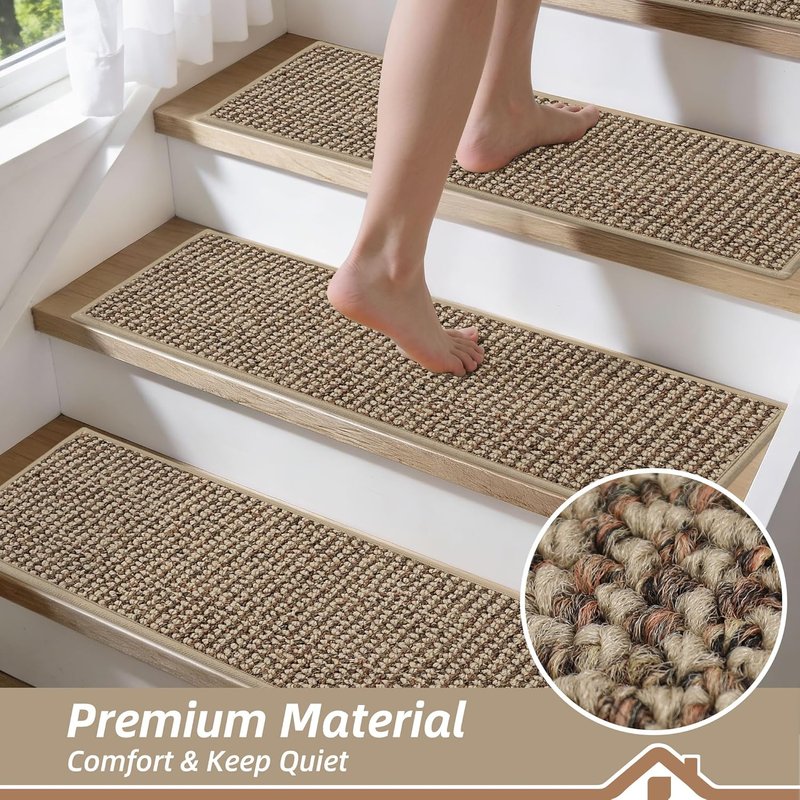 BEQHAUSE Indoor Door Mat & Stair Treads - Non-Slip, Stain-Resistant, Washable | 20"x32" & 15 Pcs, Taupe
