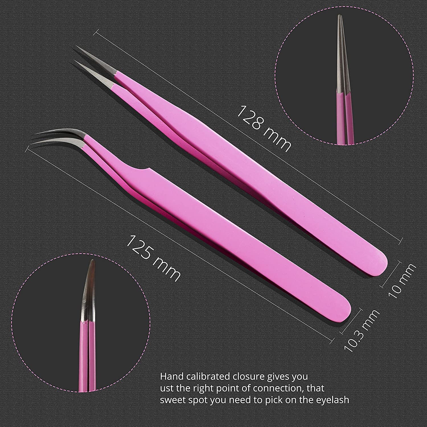 Lash Tweezers for Eyelash Extensions, Pink, Straight & Curved Tips
