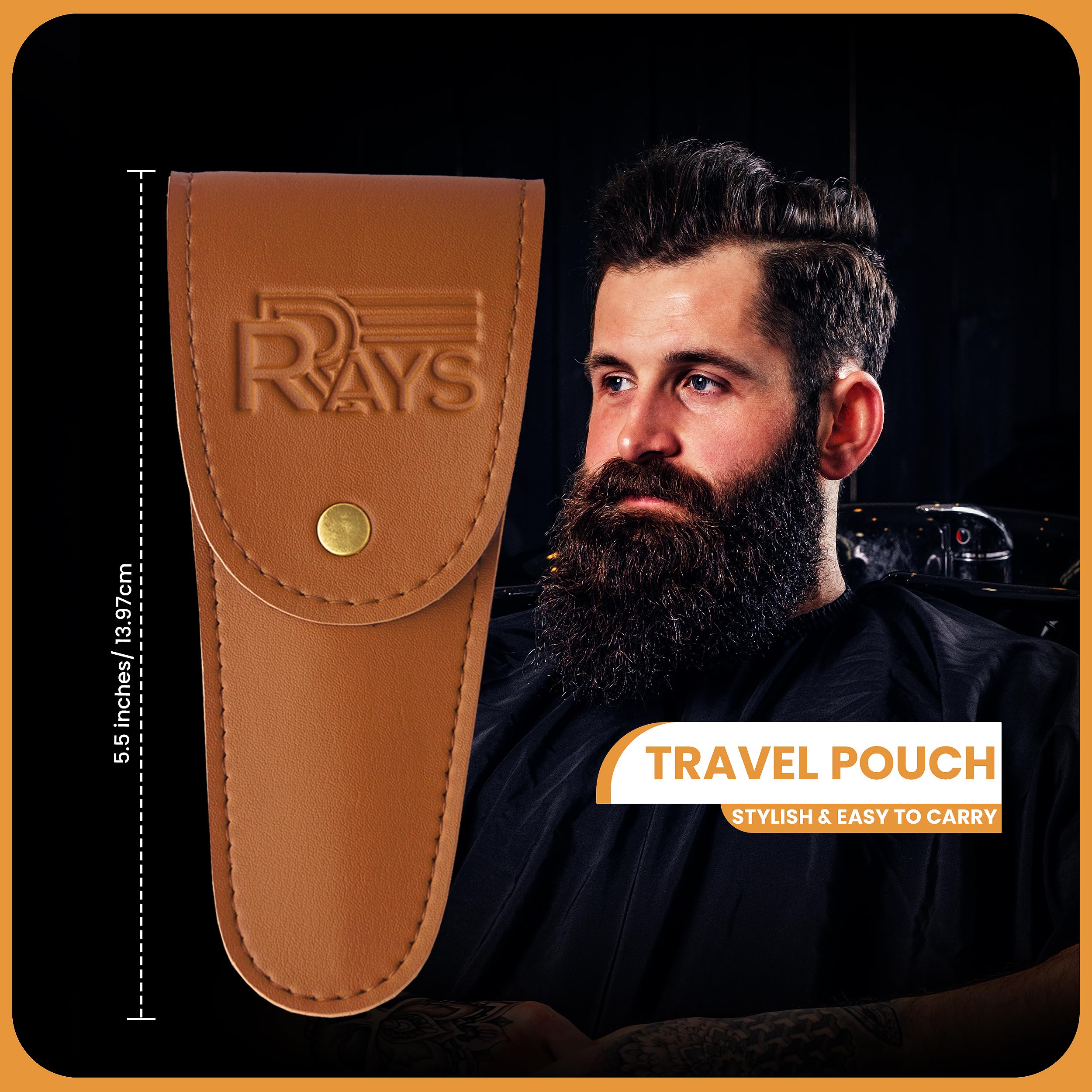 5'' Beard Scissors for Men- German Mustache Scissors with Beard & Mustache Comb- Beard Trimming Scissors with Travel Pouch- Mustache Grooming kit for Men Facial Hair Styling-Mustache Trimmer.