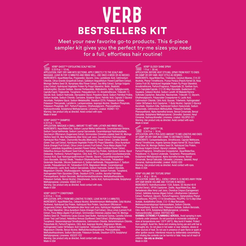 VERB Trial Kit, 6 pc - Includes Ghost Oil + Top Stylers & Samples for Volume, Moisture, Frizz Control & Heat Protection