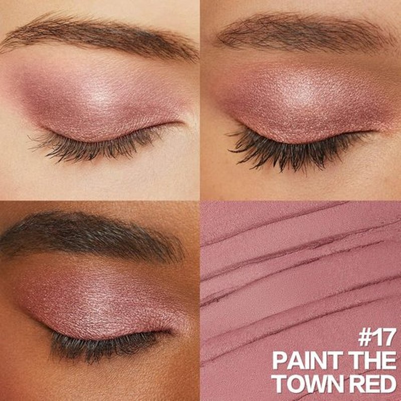FOCALLURE No Crease Eyeshadow Stick - Creamy Matte & Shimmer Pencil | Smudge-Proof, Built-In Smudger, Paint The Town Red