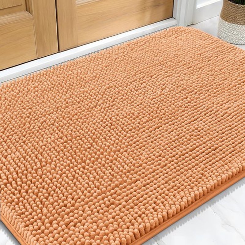OLANLY Dog Door Mat - Absorbent Non-Slip Washable Doormat for Muddy Paws | 30x20 Inches, Quick Dry Chenille, Orange