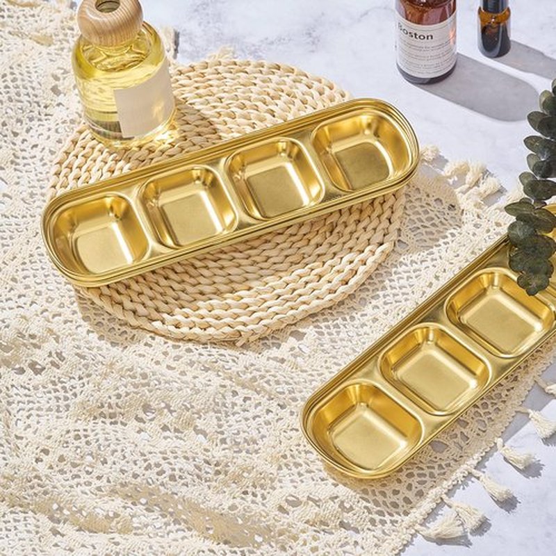 Teenyyou 4 Pcs DIY Esthetician Bowls Face Mask Tray Esthetician Supplies Stainless Steel Compartment Serving Tray Women Skincare Products for Spa Salon Aesthetician Beauty, Nail Art(Gold,Large)