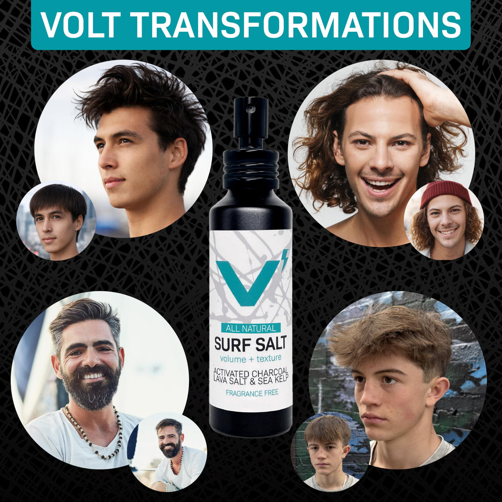 VOLT Grooming Surf Sea Salt Spray for Men, Hair & Beard Natural Volumizing Texture Spray with Activated Charcoal, Sea Kelp, Aerosol Free Hair Texturizer, Fragrance Free, 2.7 Fl Oz TSA Travel Bottle