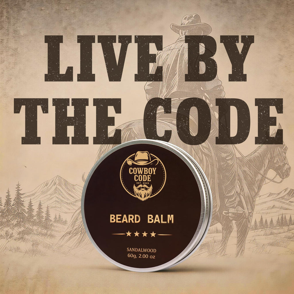 Cowboy Code Beard Balm for Men - Sandalwood Beard Balm - Medium Hold Beard Butter Conditioner - Softens, Moisturizes & Tames Beard - Beeswax, Shea Butter, Argan & Jojoba Oil - 2 Oz Natural