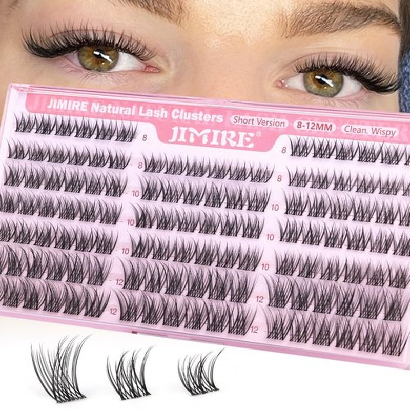 Natural Lash Clusters 8-12MM Short Eyelash Clusters Wispy Lashes Clusters with Clear Band C-Curly Cluster Eyelash Extensions 120Pcs DIY Lash Extensions at Home by JIMIRE